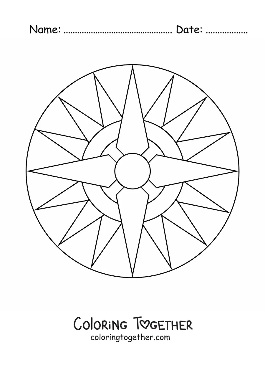 Coloring page of an easy mandala with geometric shapes