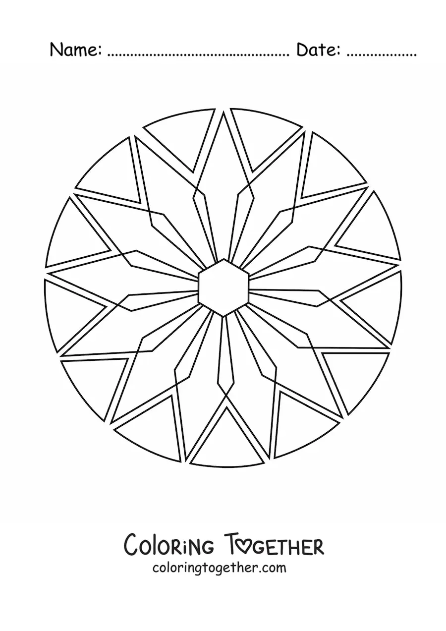 Coloring page of an easy mandala with geometric shapes