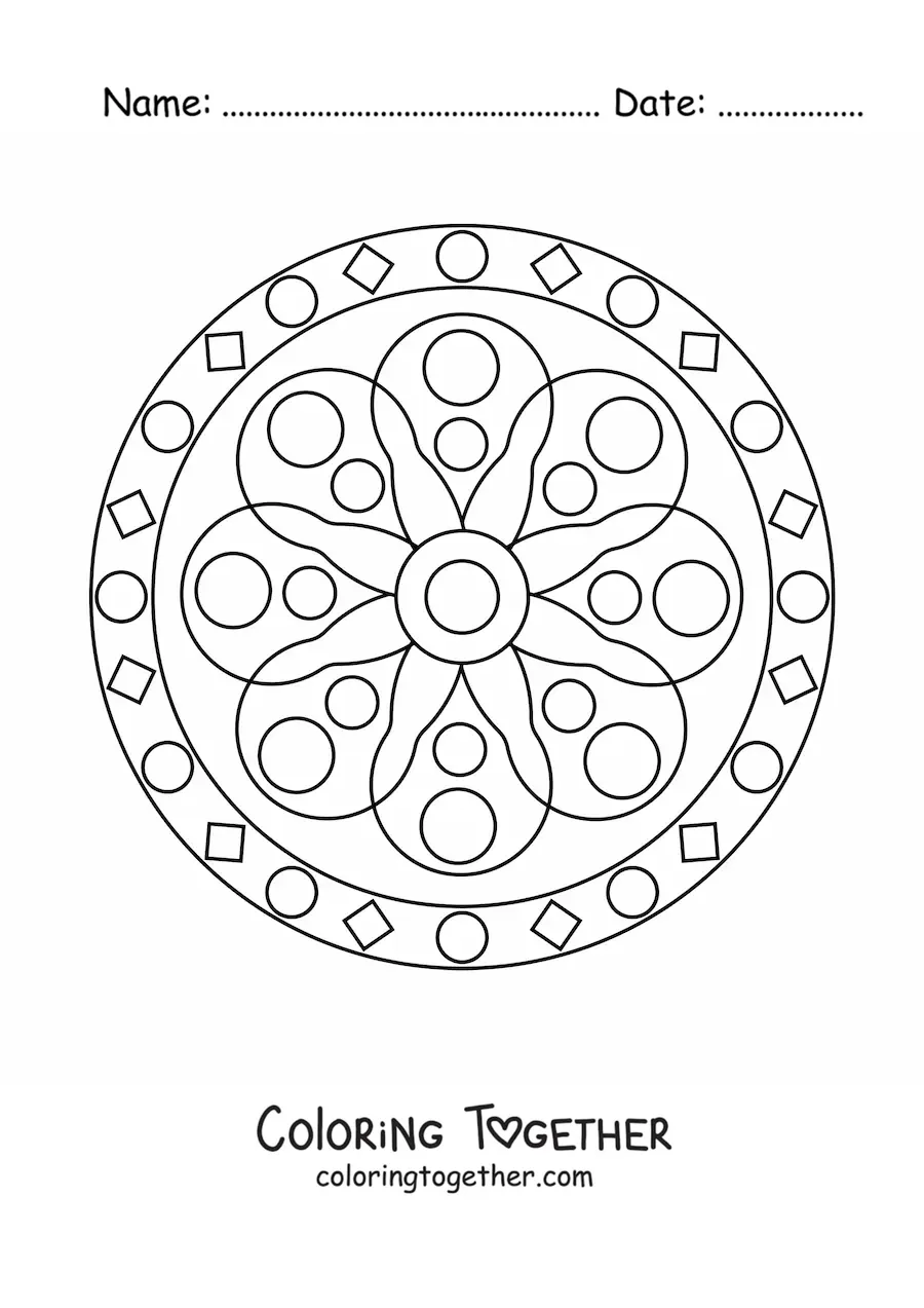 Coloring page of an easy mandala with geometric shapes