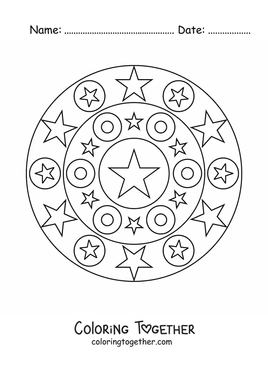 Coloring page of an easy mandala with stars
