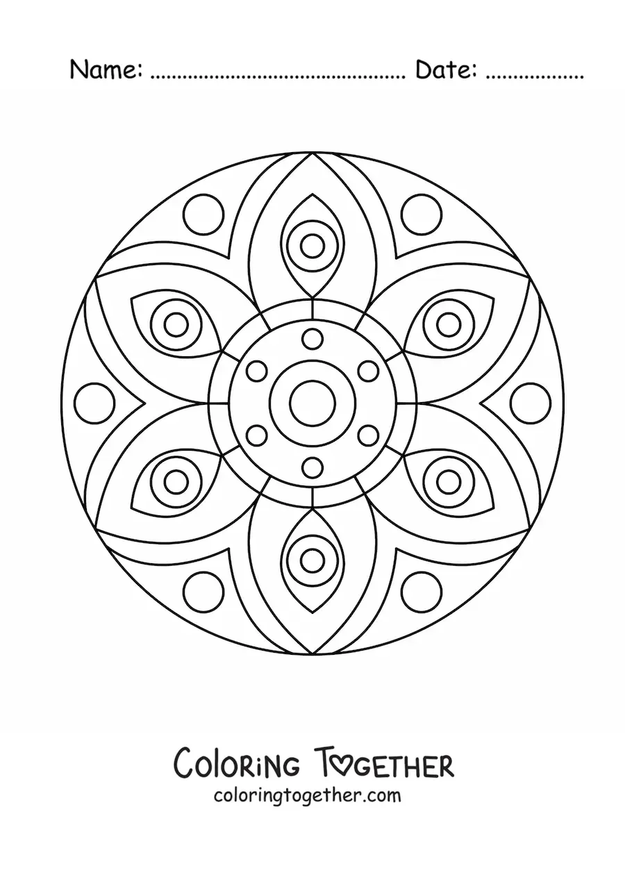 Coloring page of an easy mandala with eyes