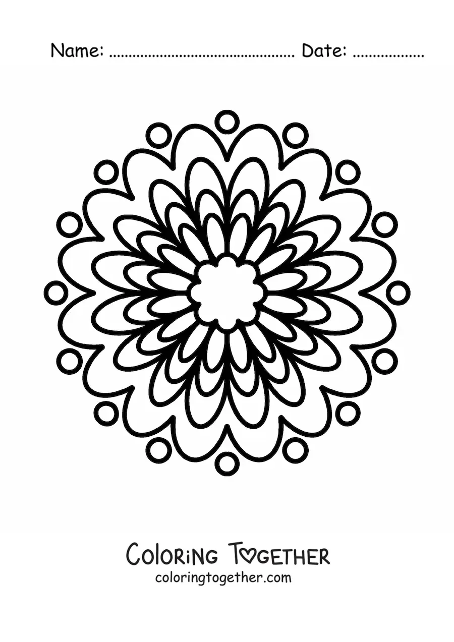 Coloring page of an easy flower mandala for kids