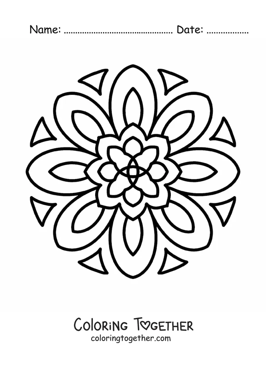 Coloring page of an easy flower mandala for kids