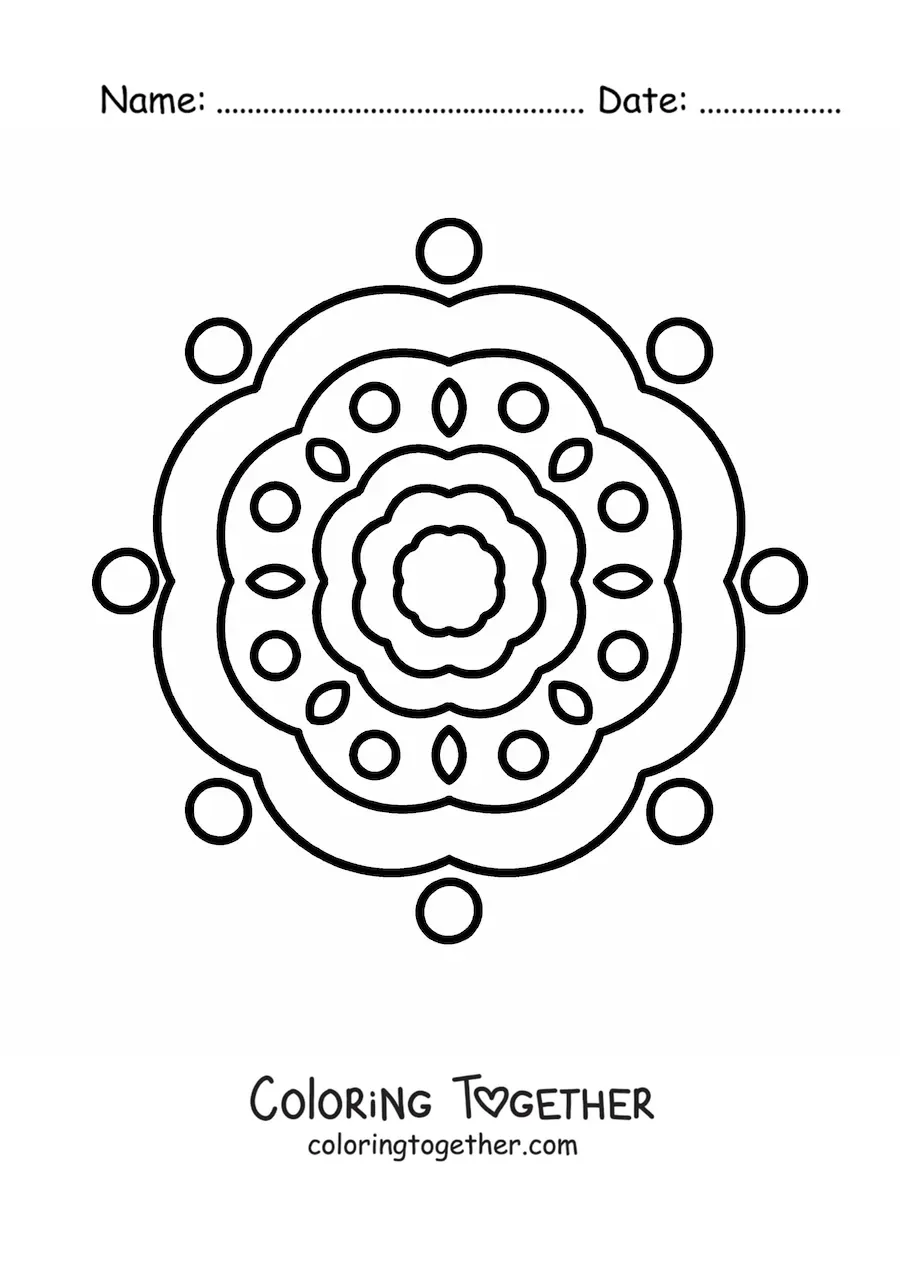 Coloring page of an easy flower mandala for kids