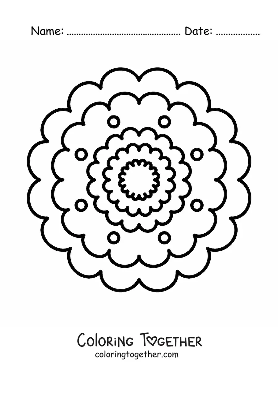 Coloring page of an easy flower mandala for kids