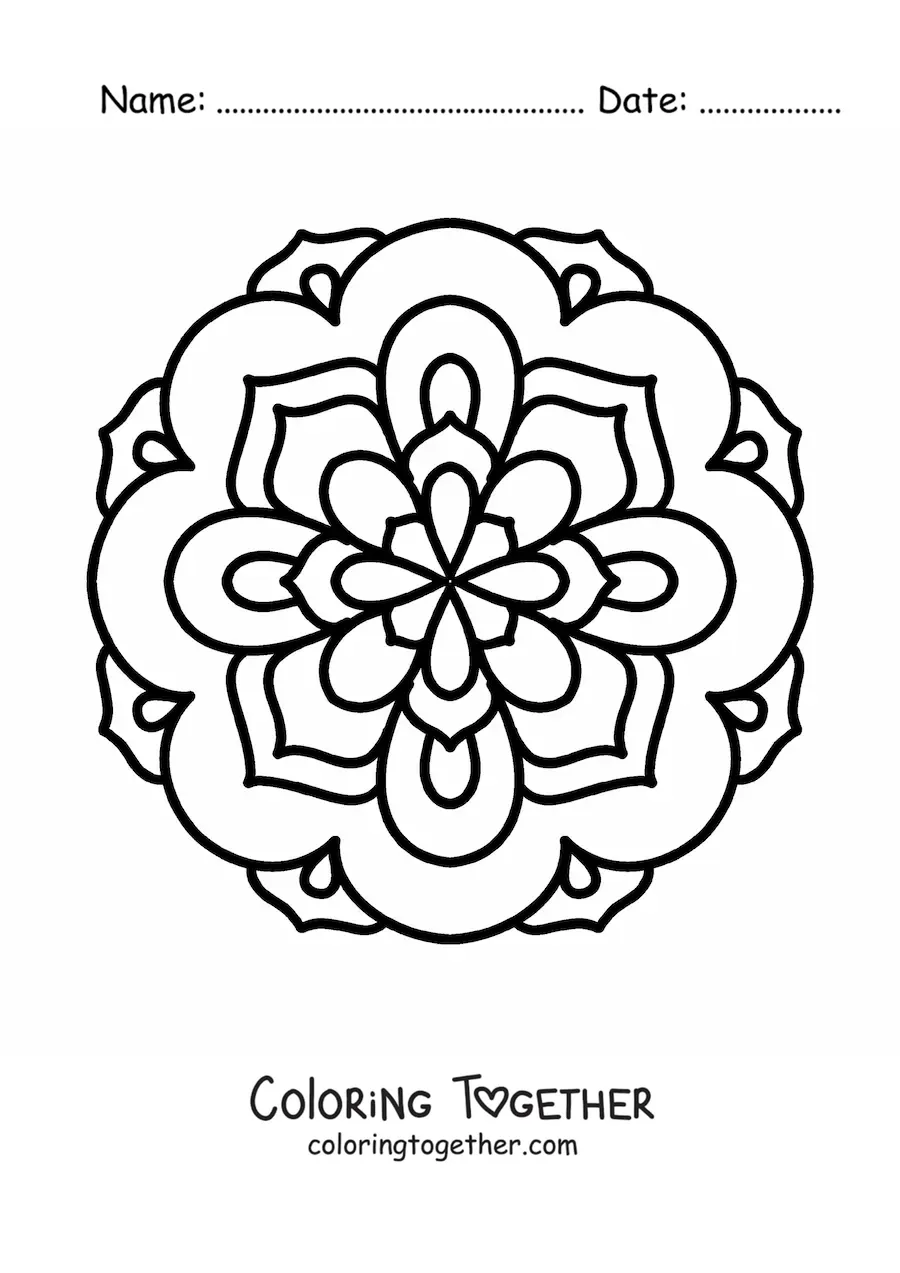 Coloring page of an easy flower mandala for kids