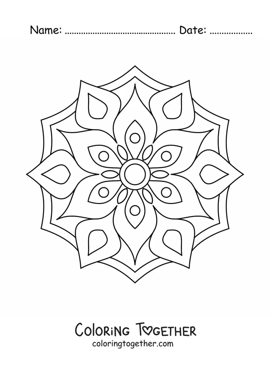 Coloring page of an easy flower mandala