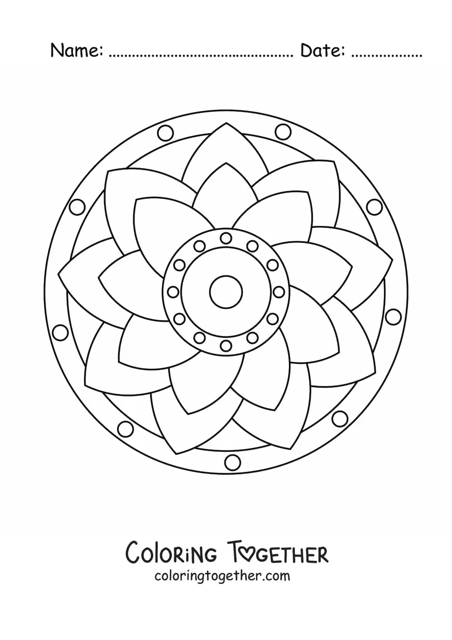 Coloring page of an easy flower mandala