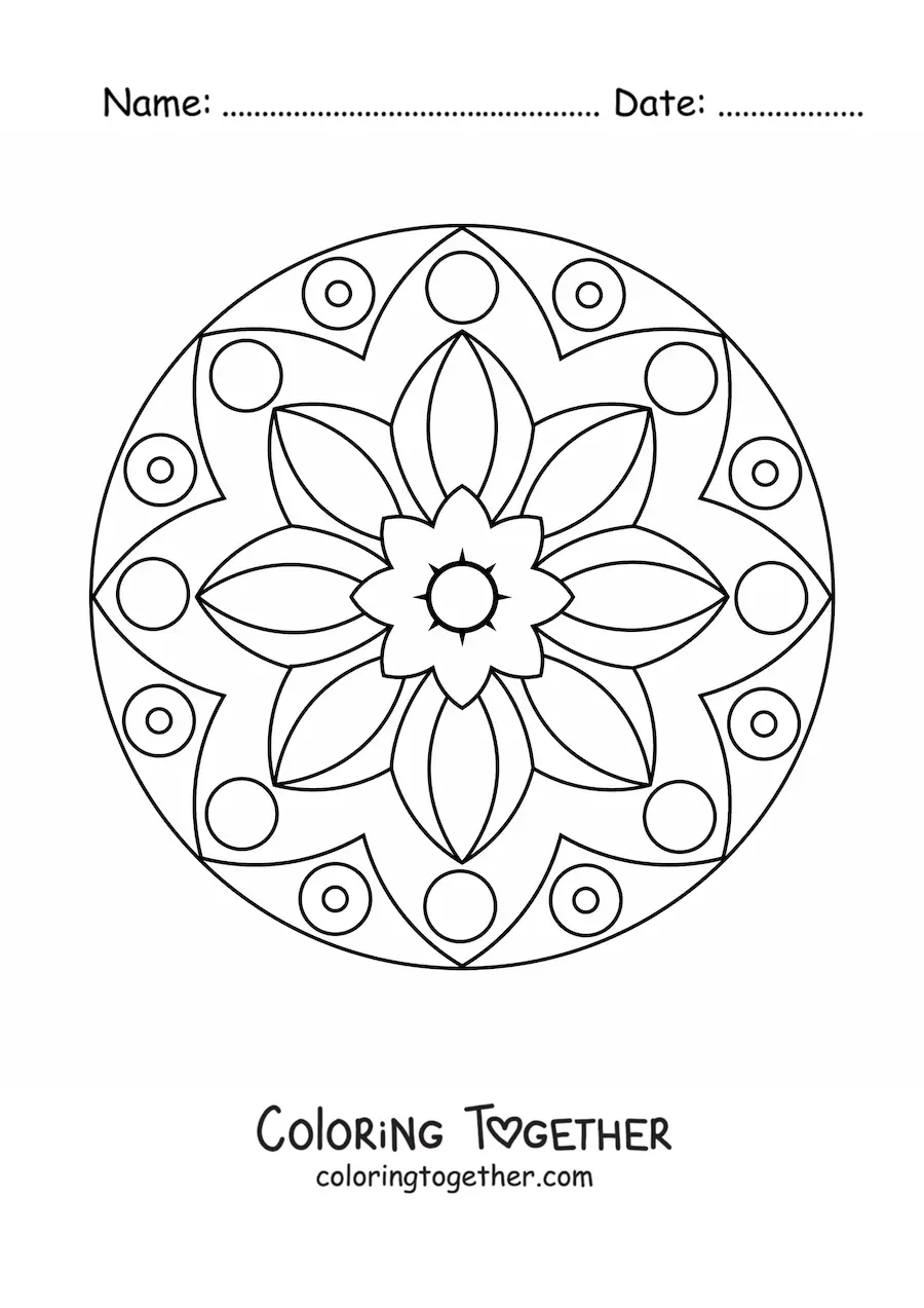 Coloring page of an easy flower mandala