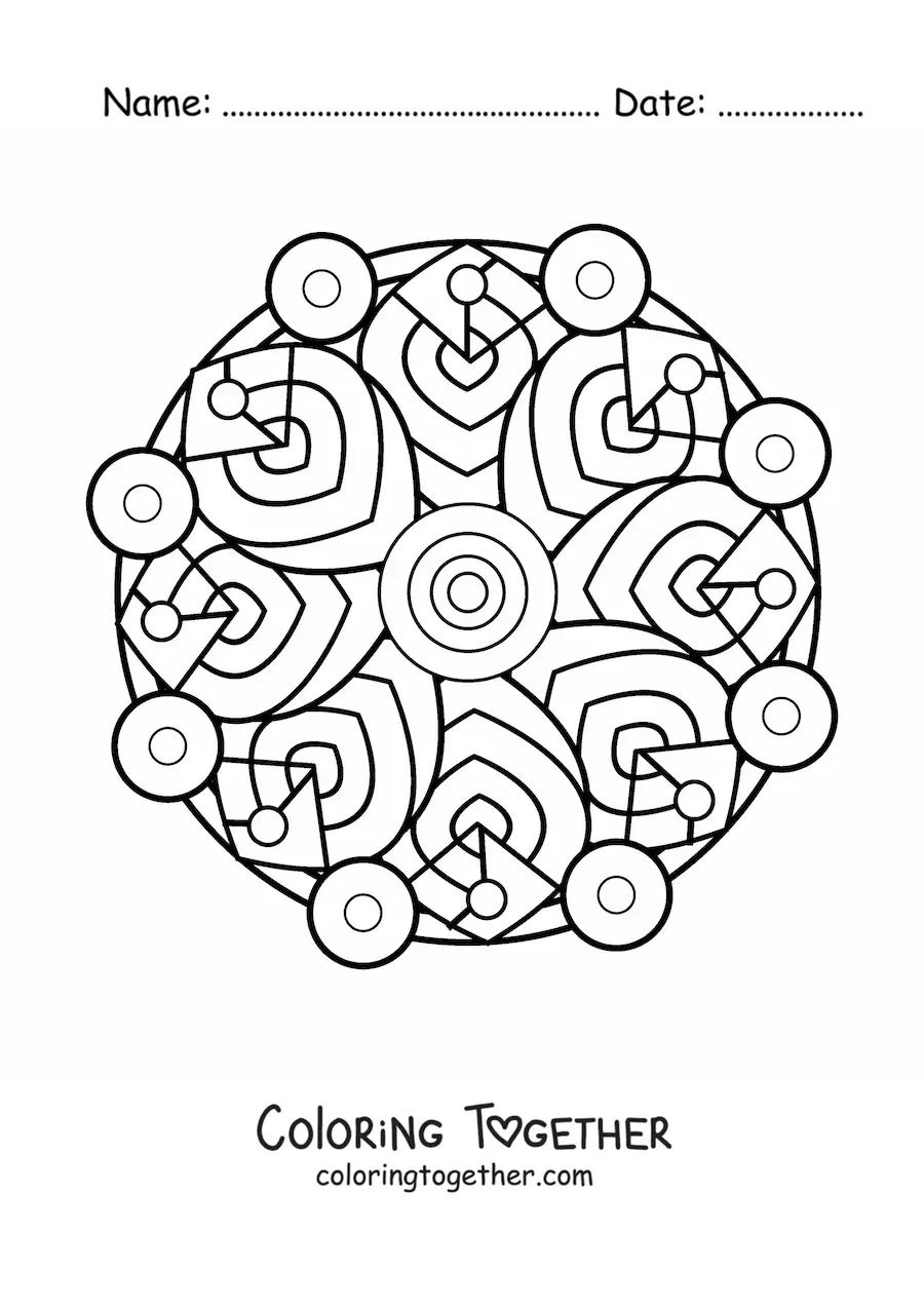 Coloring page of a geometric mandala for kids