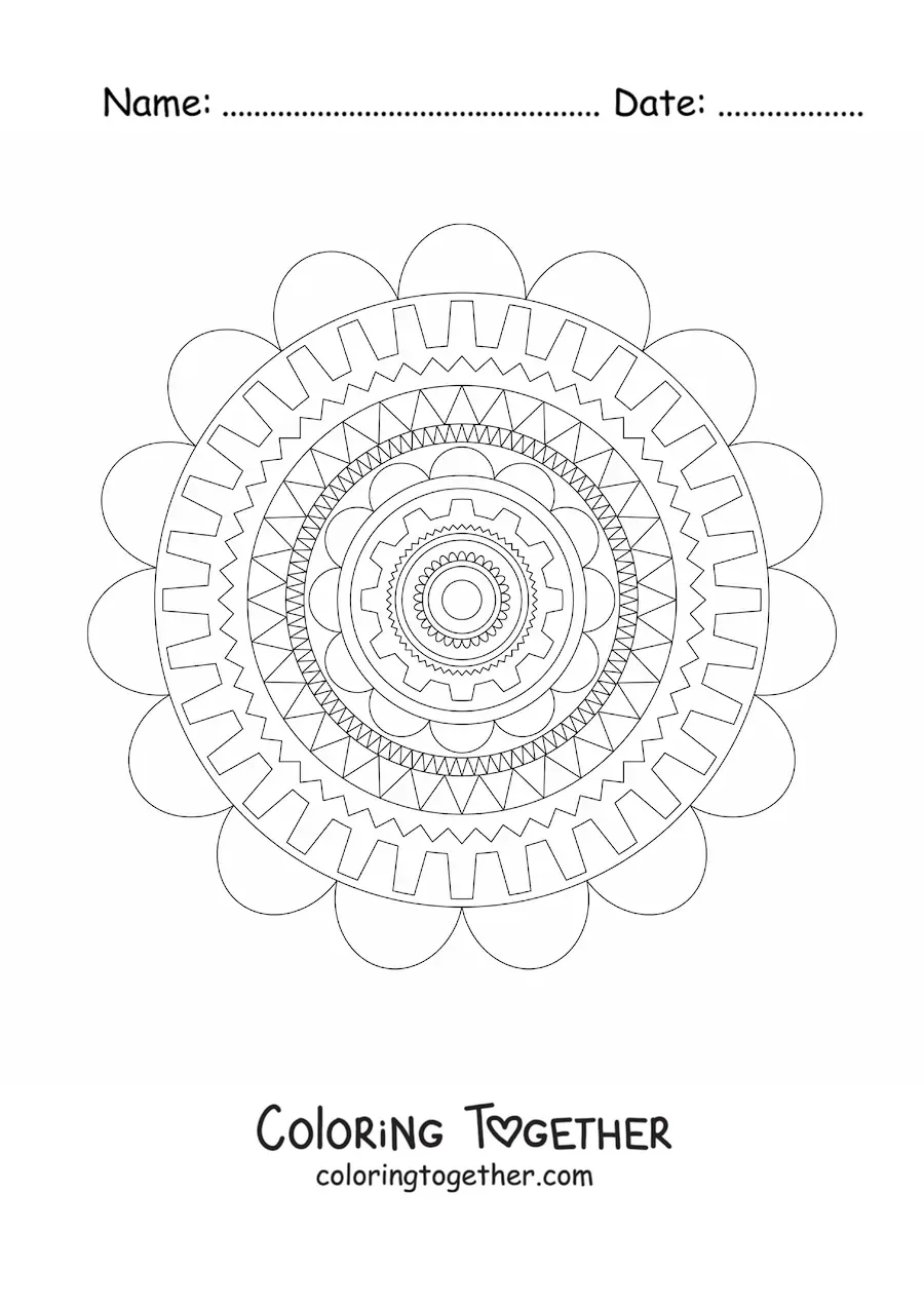 Coloring page of a mandala with geometric shapes