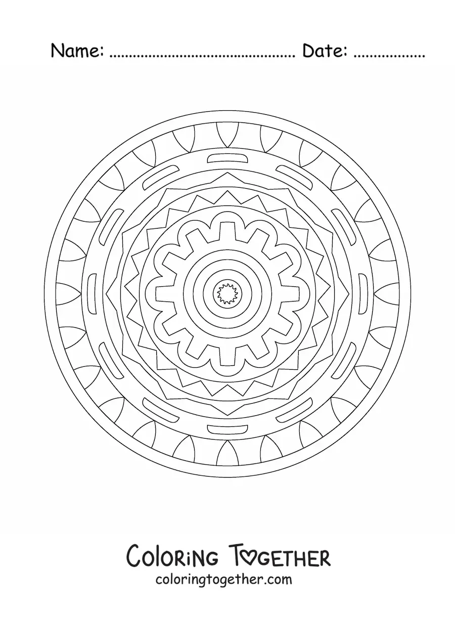 Coloring page of a mandala with geometric shapes