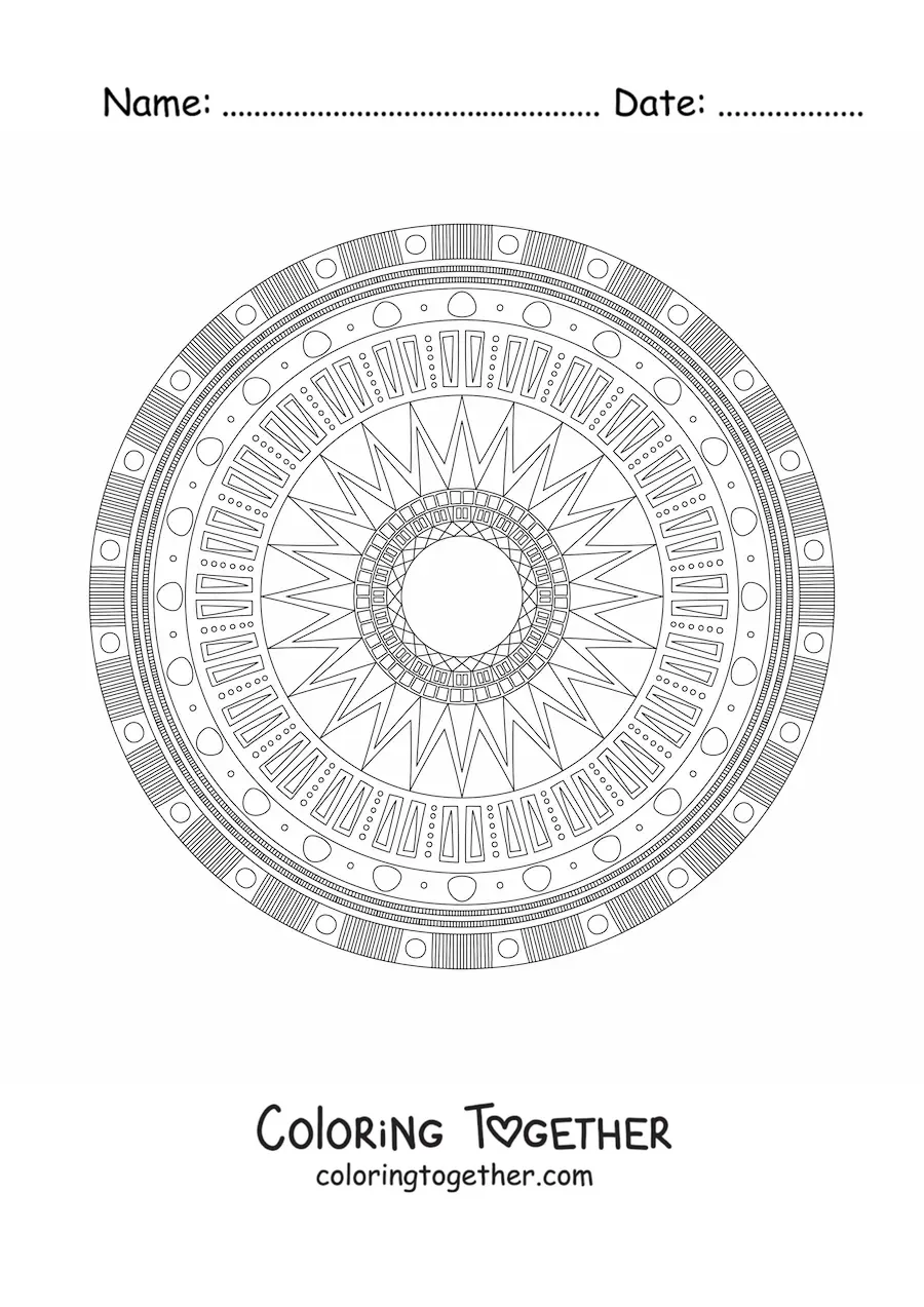 Coloring page of a mandala with geometric shapes