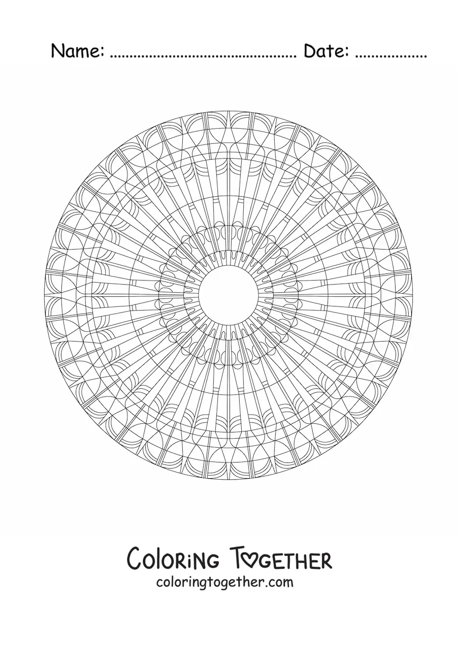 Coloring page of a mandala with geometric shapes