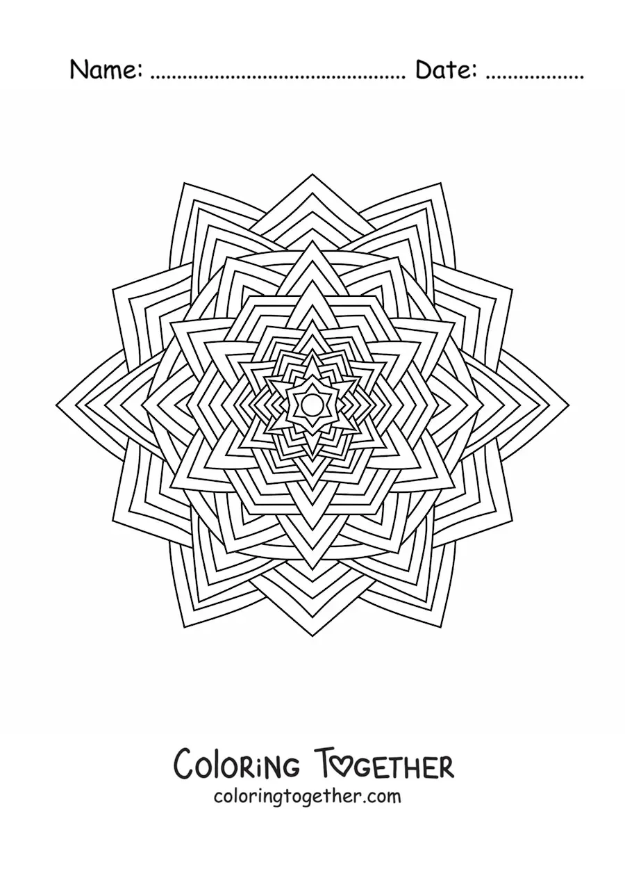 Coloring page of a mandala with triangles