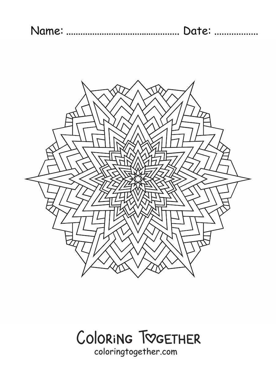Coloring page of a mandala with triangles