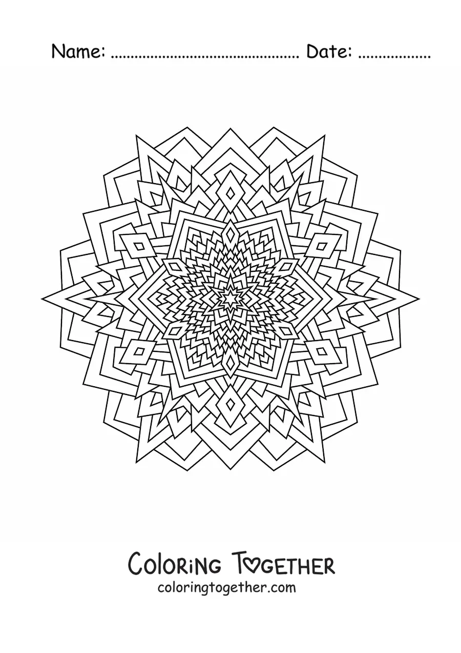 Coloring page of a mandala with triangles