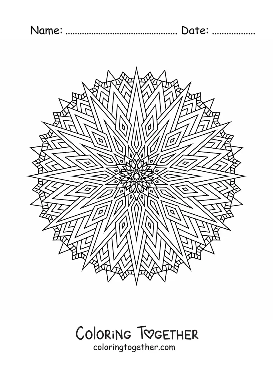 Coloring page of a difficult mandala with triangles