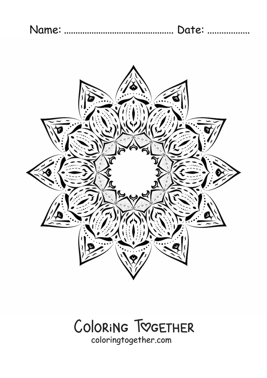 Coloring page of a star-shaped abstract mandala