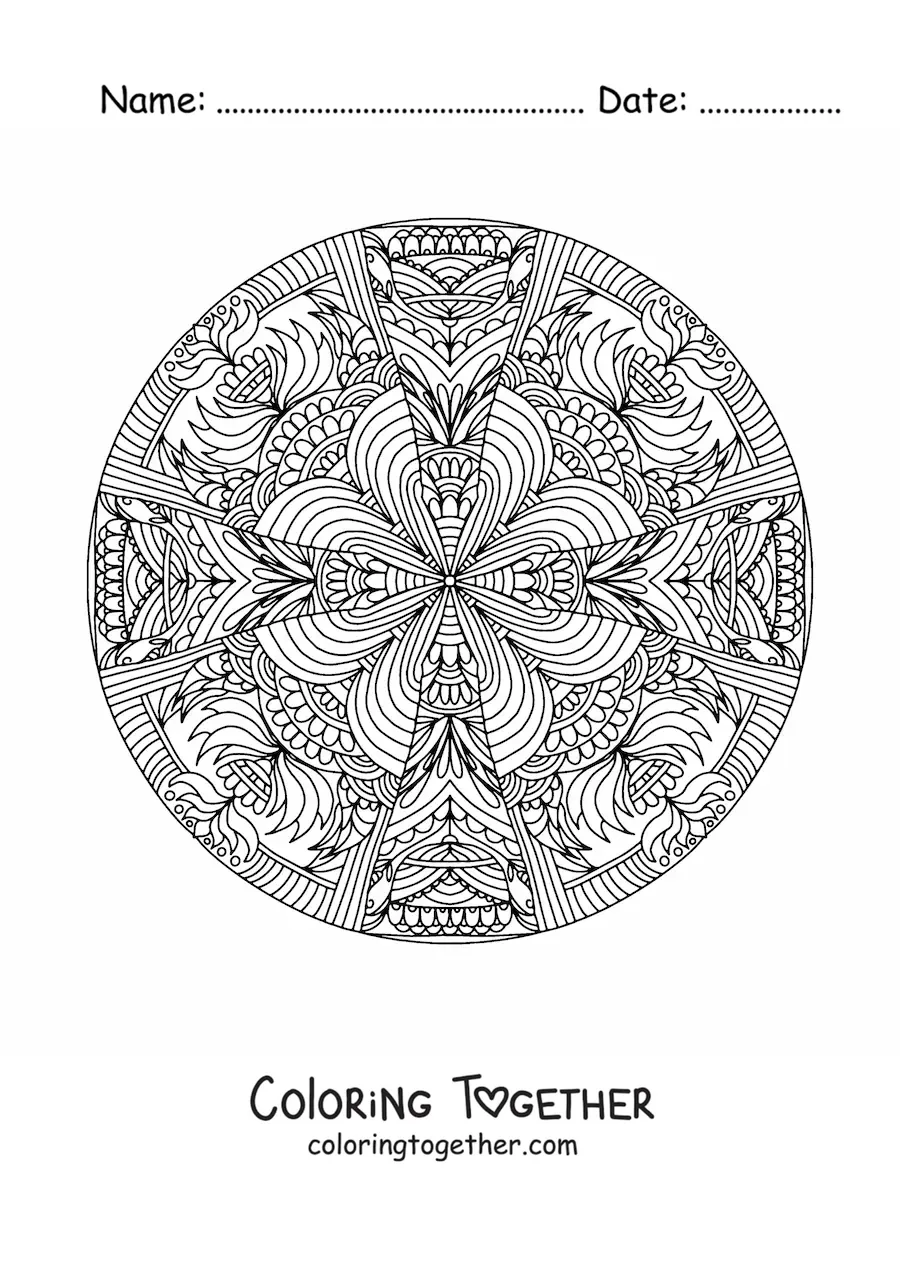 Coloring page of an abstract Zentangle style mandala