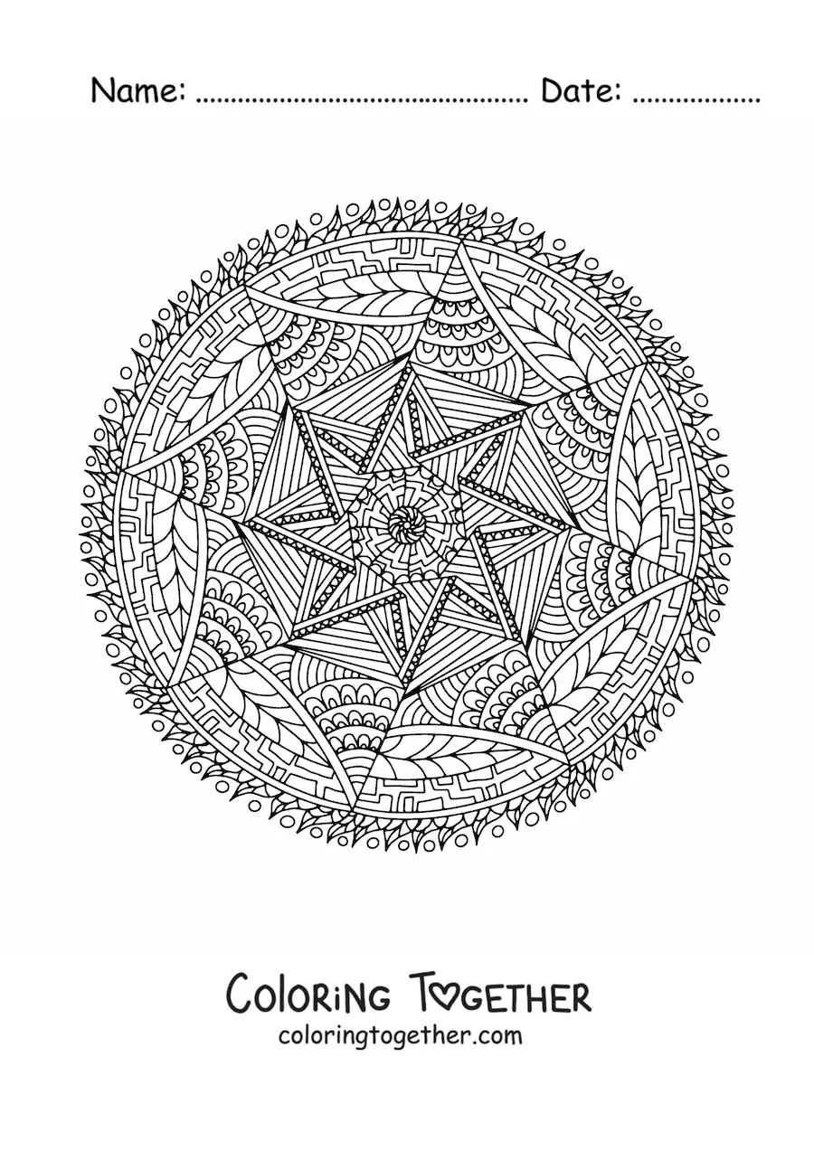 Coloring page of an abstract Zentangle style mandala