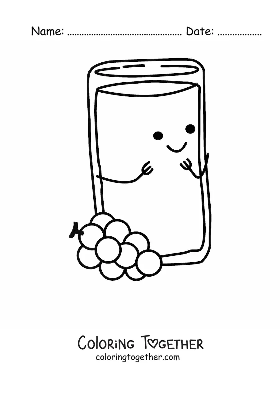 Coloring page of a glass of kawaii grape juice