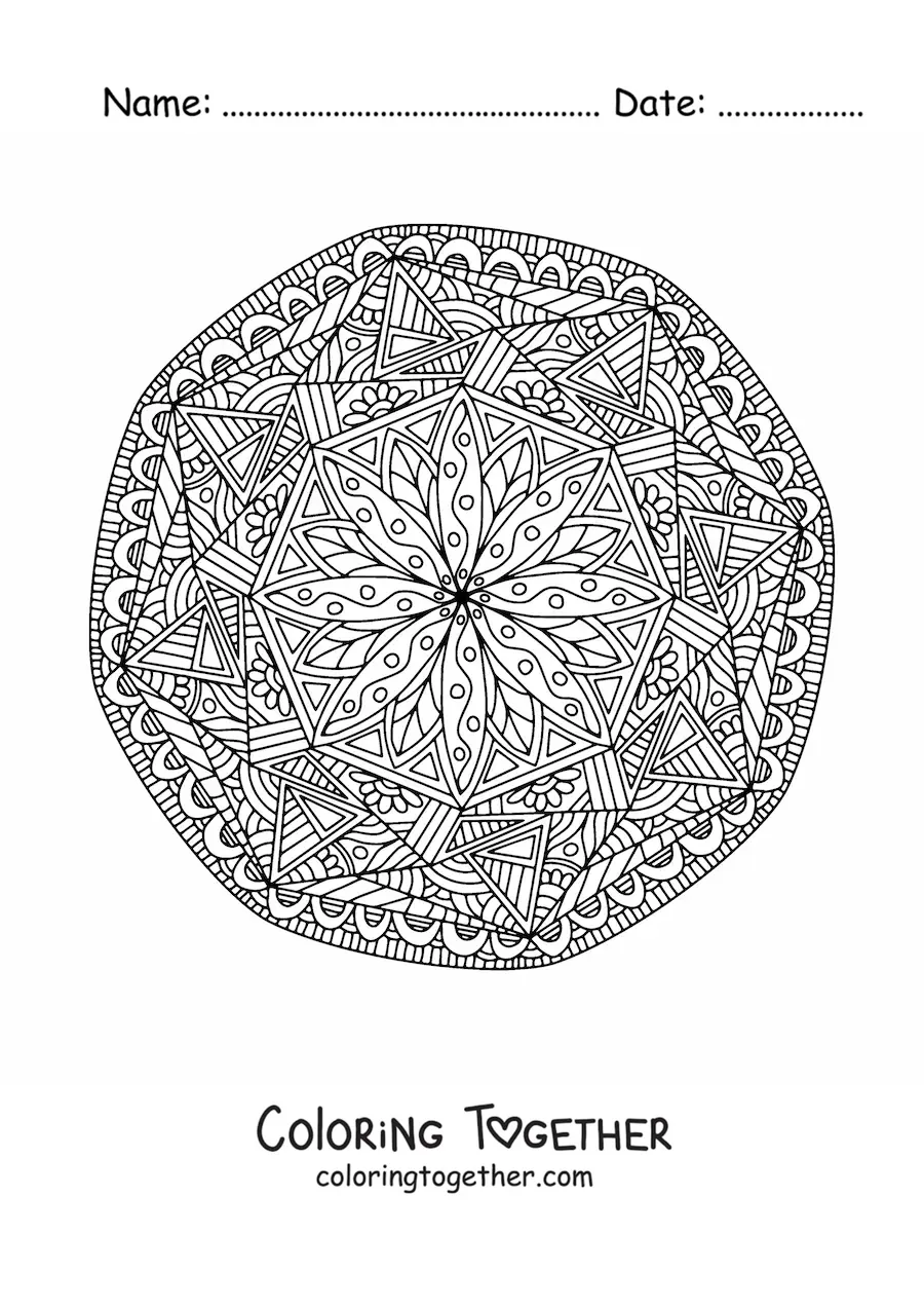 Coloring page of an abstract Zentangle style mandala