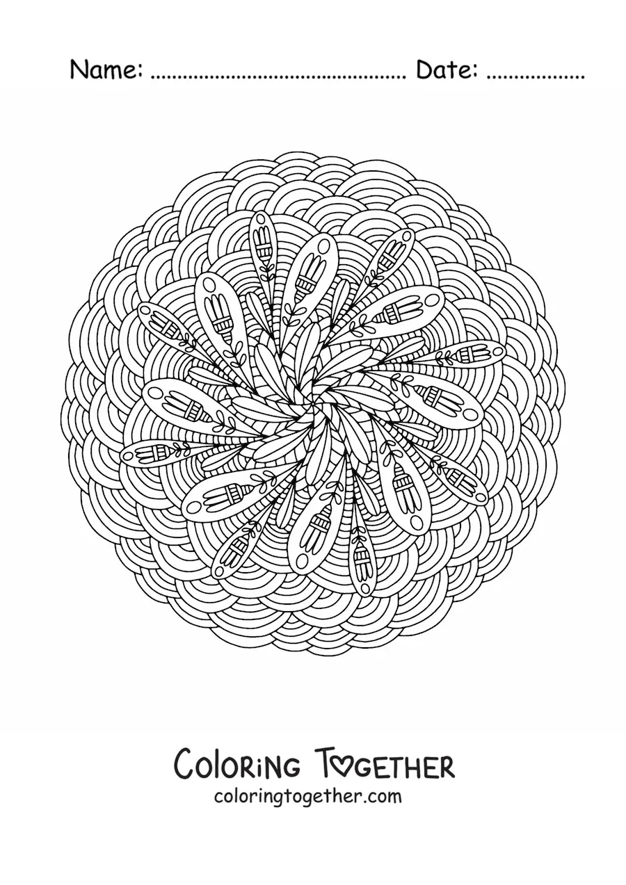 Coloring page of a difficult abstract mandala