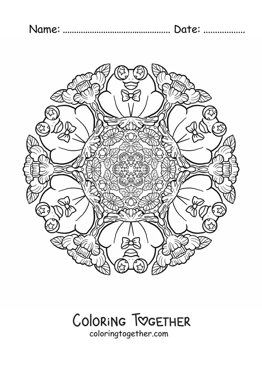 Coloring page of a toad mandala for primary school kids