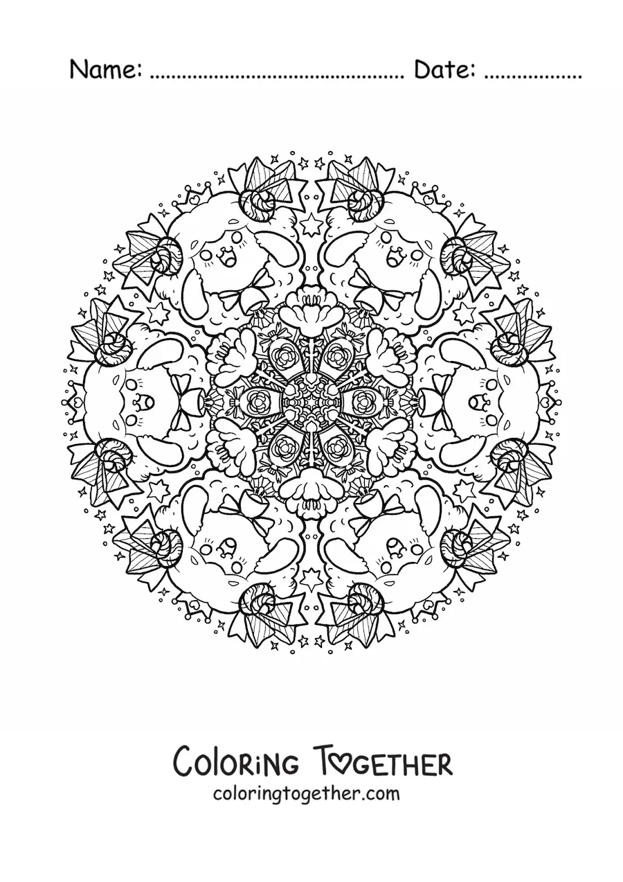 Coloring page of a sheep mandala for primary school kids