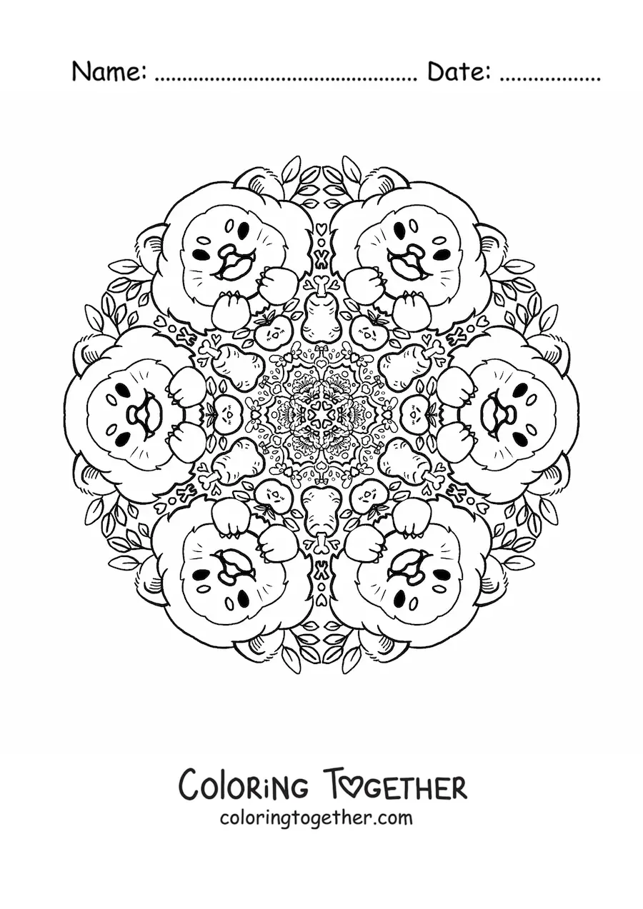 Coloring page of a lion mandala for primary school kids