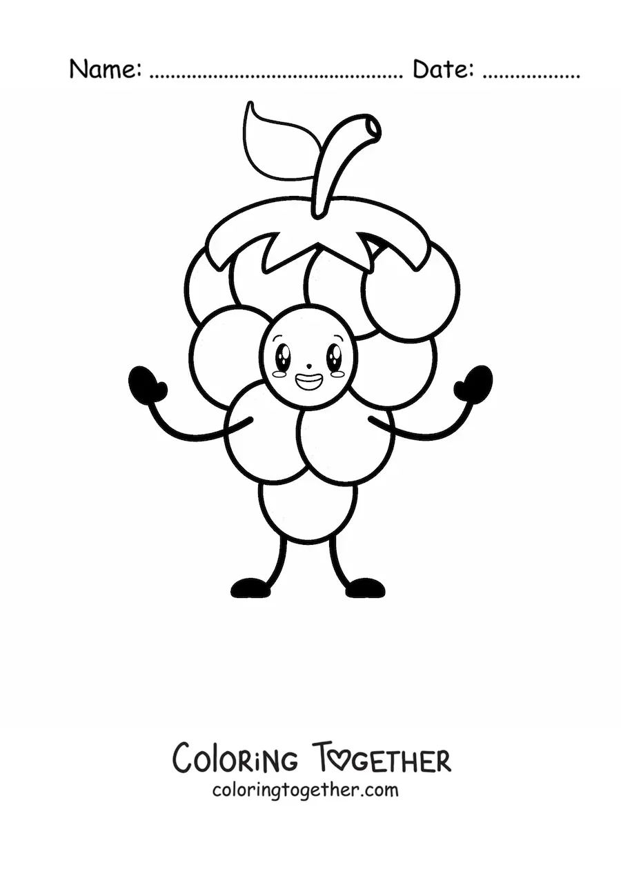 Coloring page of cheerful cartoon grapes