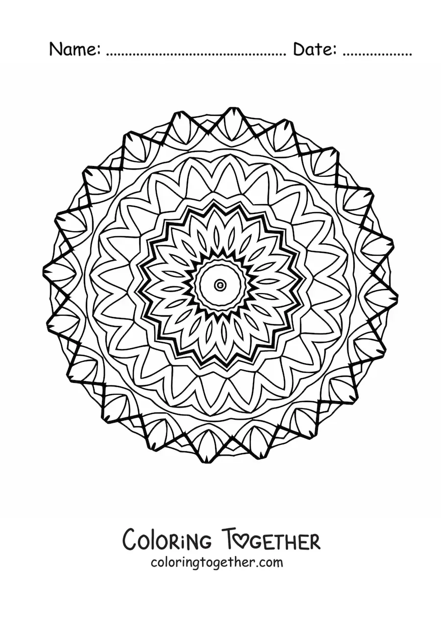 Coloring page of a mandala for older adults