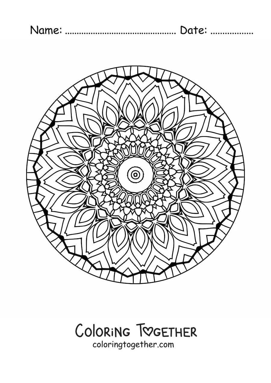 Coloring page of a mandala for older adults