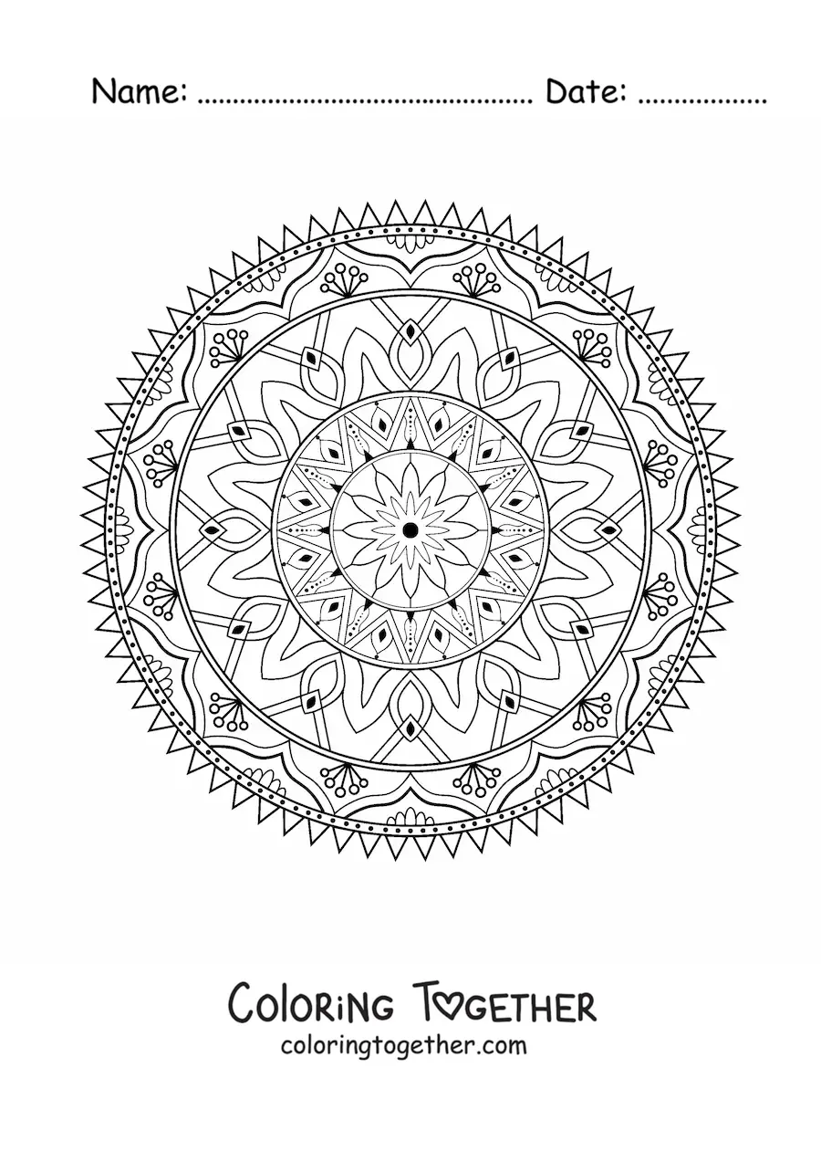 Coloring page of a mandala for older adults