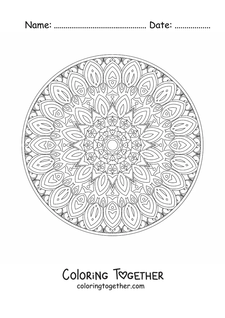 Coloring page of a relaxing mandala for adults