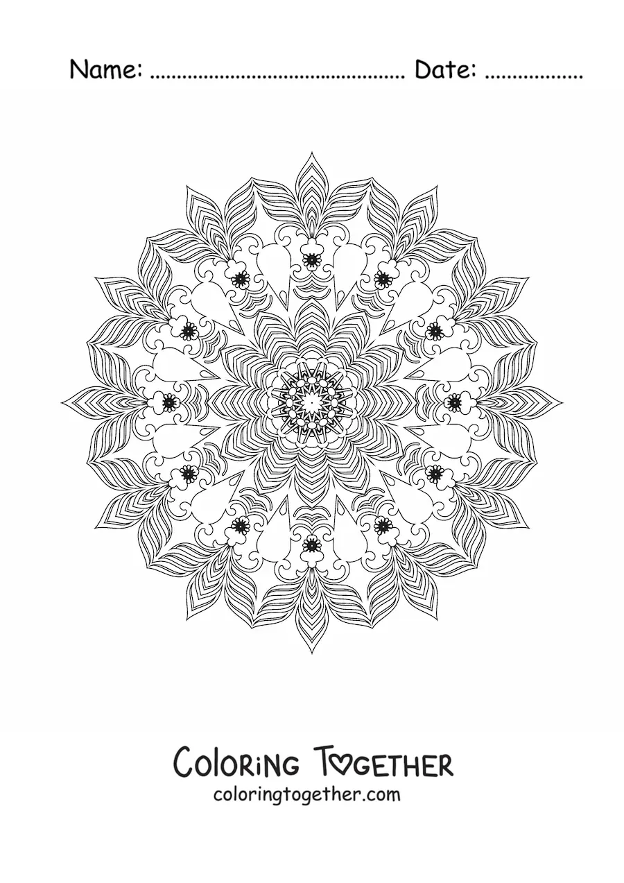Coloring page of a relaxing mandala for adults