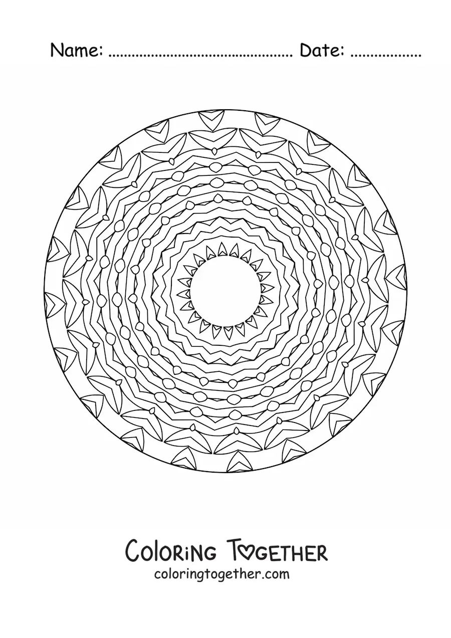 Coloring page of a relaxing mandala for adults