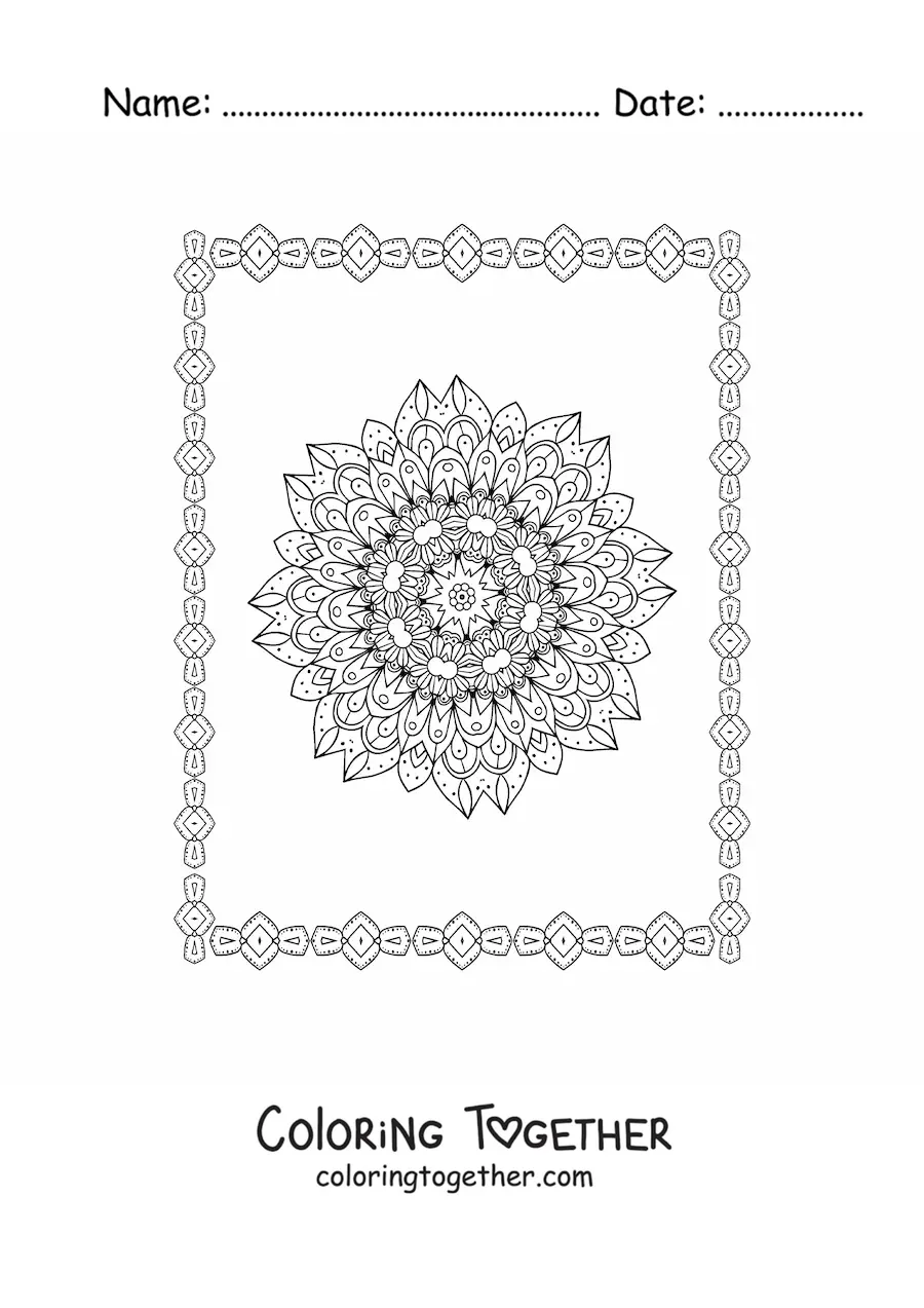 Coloring page of a relaxing mandala for adults