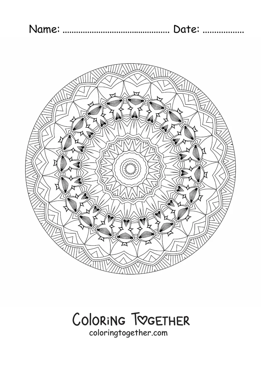 Coloring page of a relaxing mandala for adults