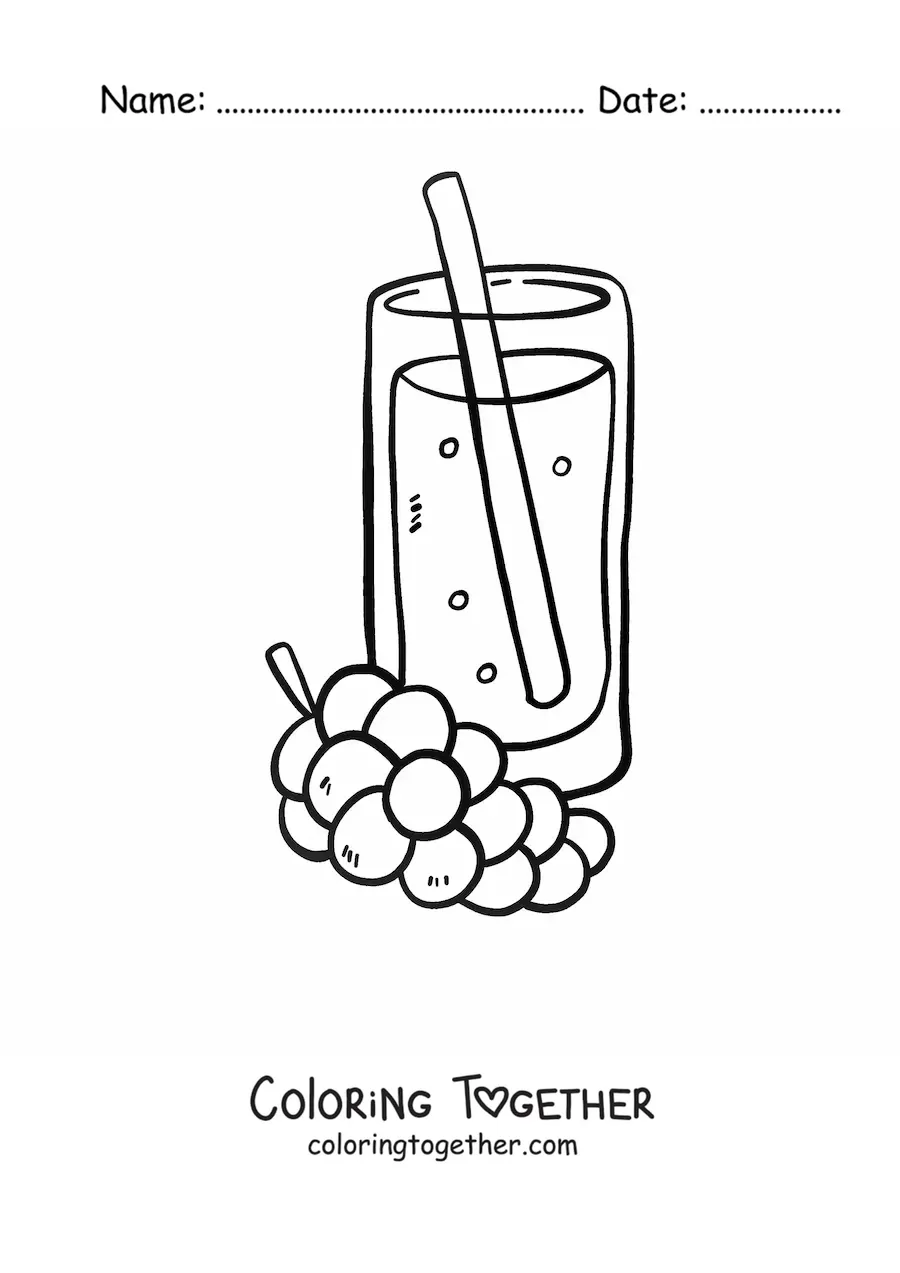Coloring page of a glass of grape juice with a straw