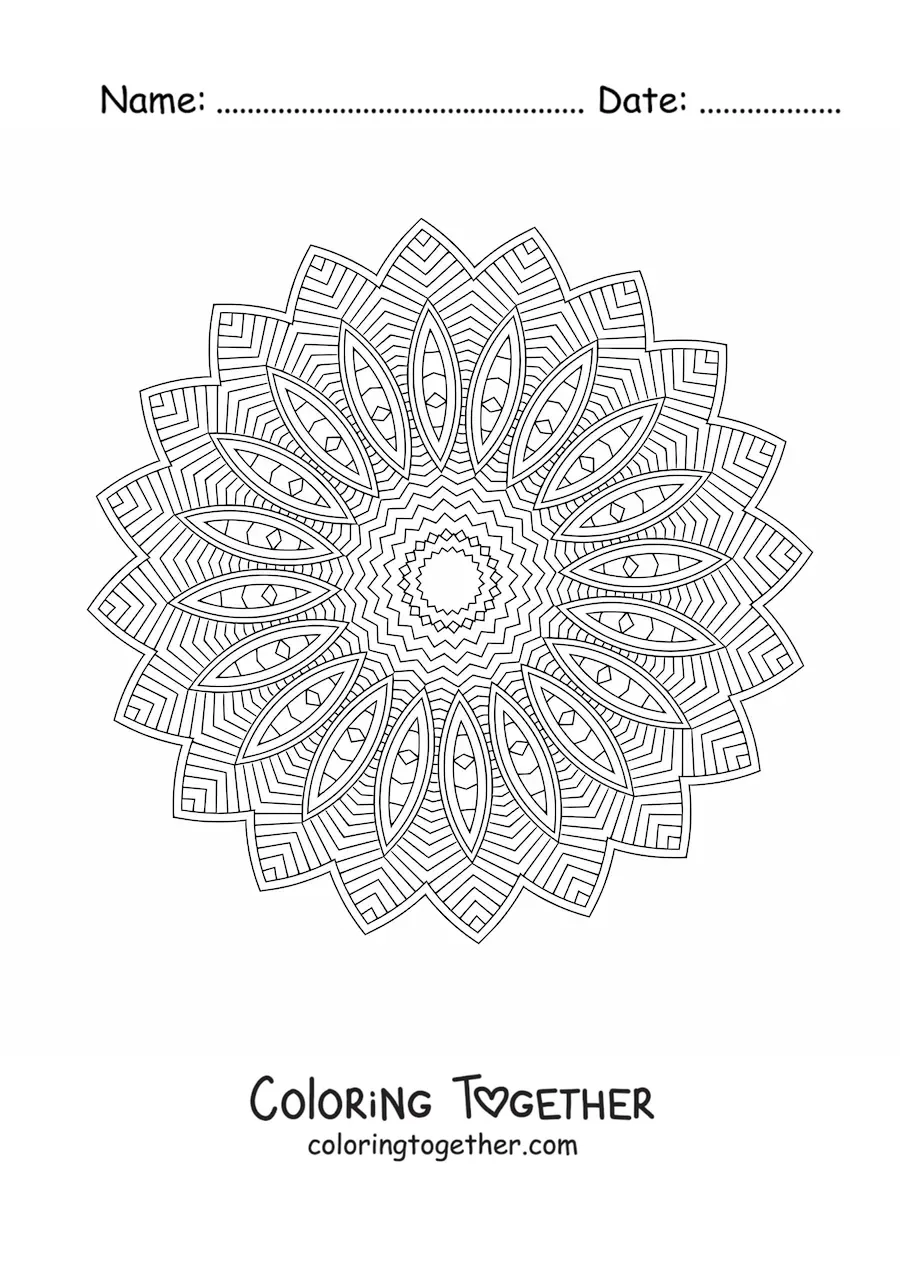 Coloring page of a difficult mandala for adults