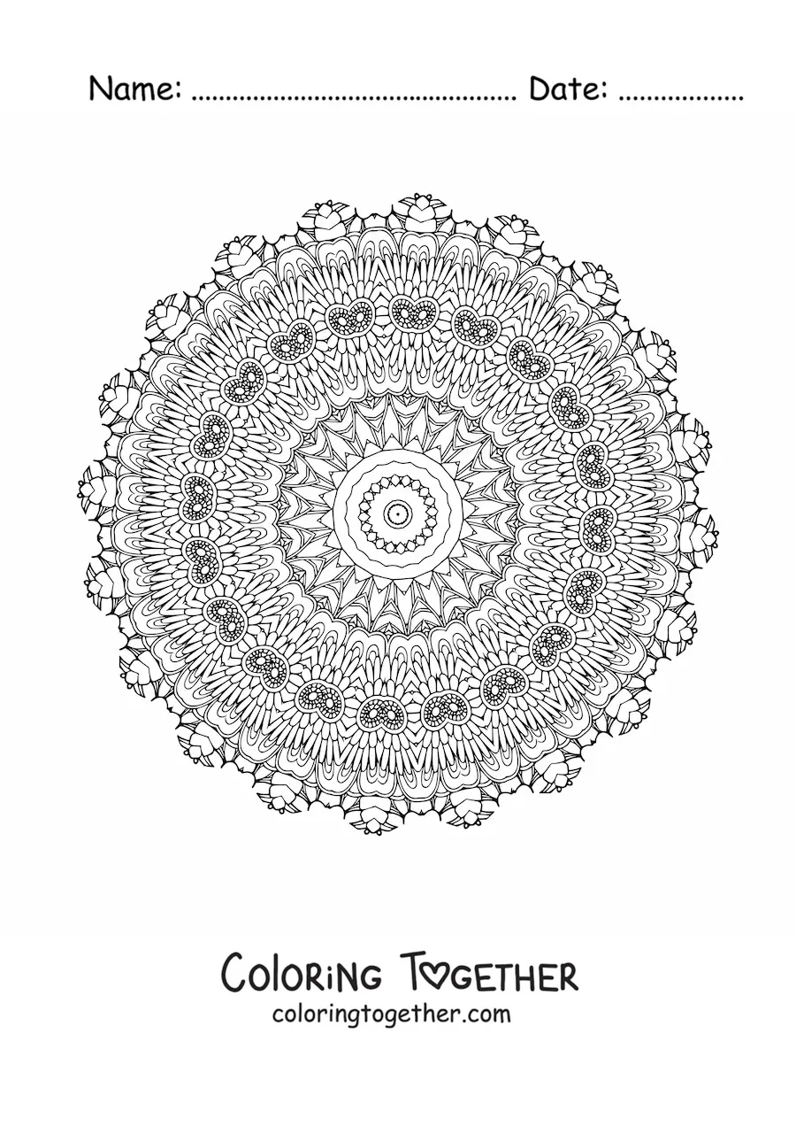 Coloring page of a difficult mandala for adults