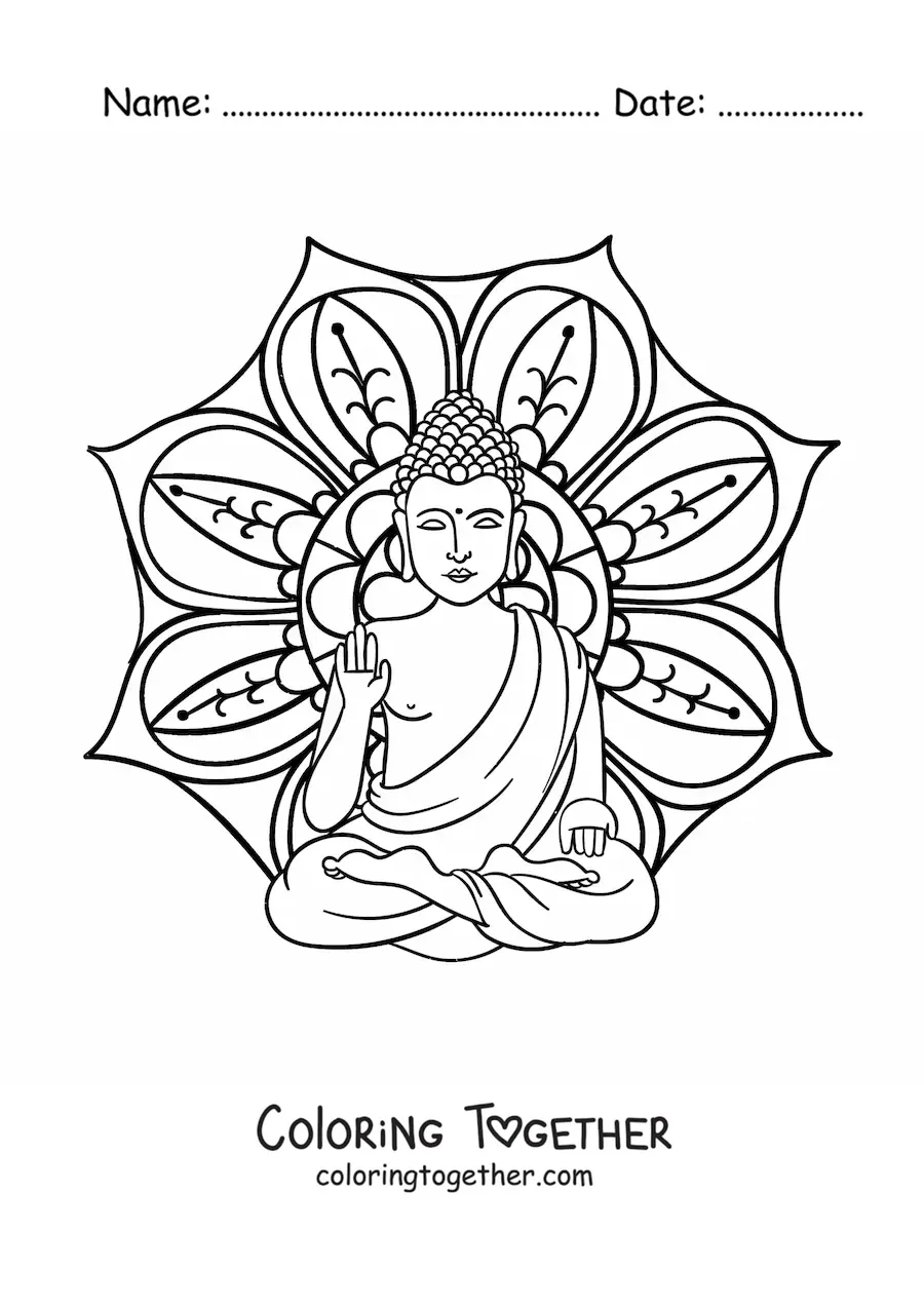 Coloring page of a mandala with Buddha