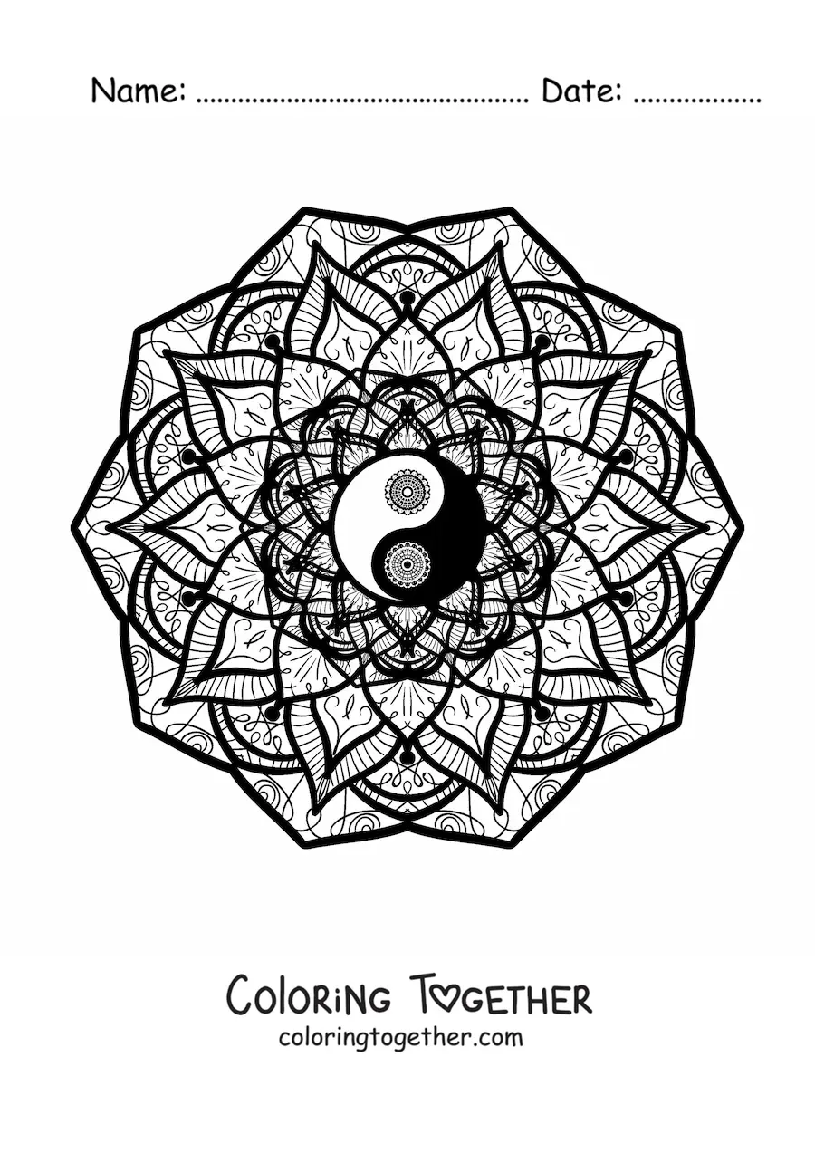 Coloring page of a yin yang mandala