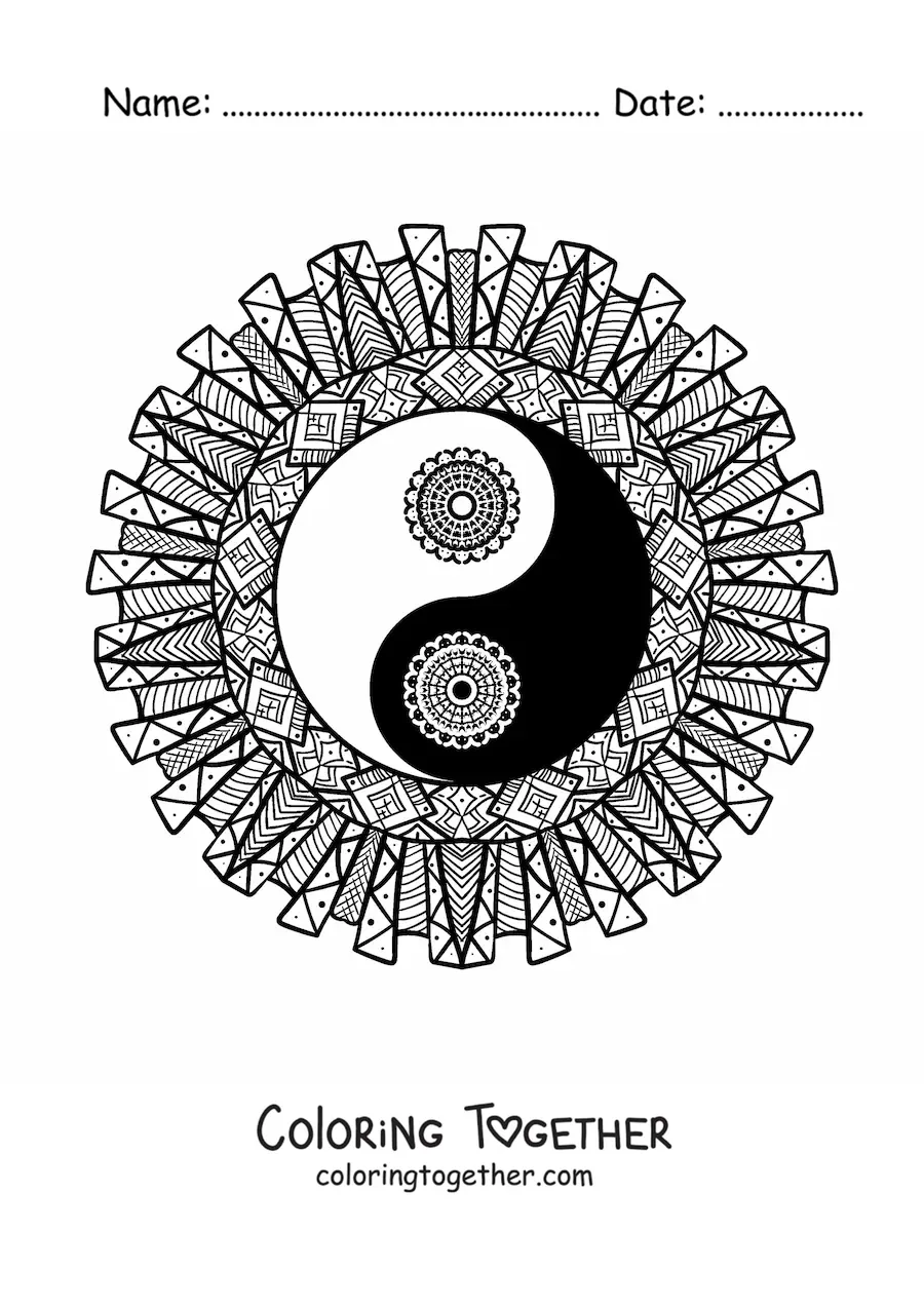 Coloring page of a yin yang mandala