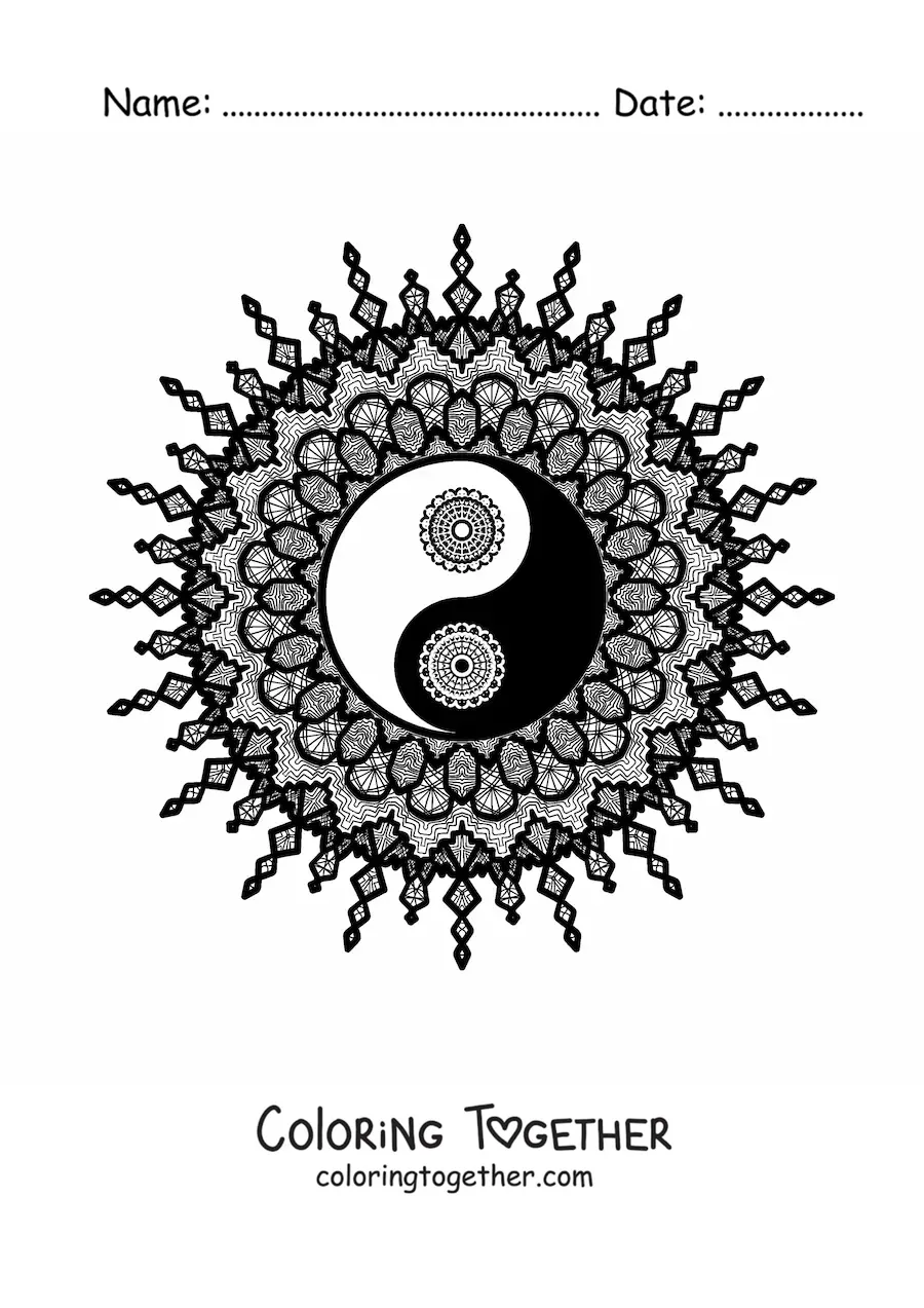 Coloring page of a yin yang mandala