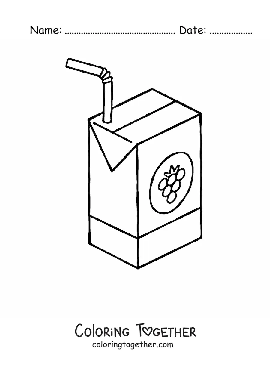 Coloring page of grape juice in a carton with a straw