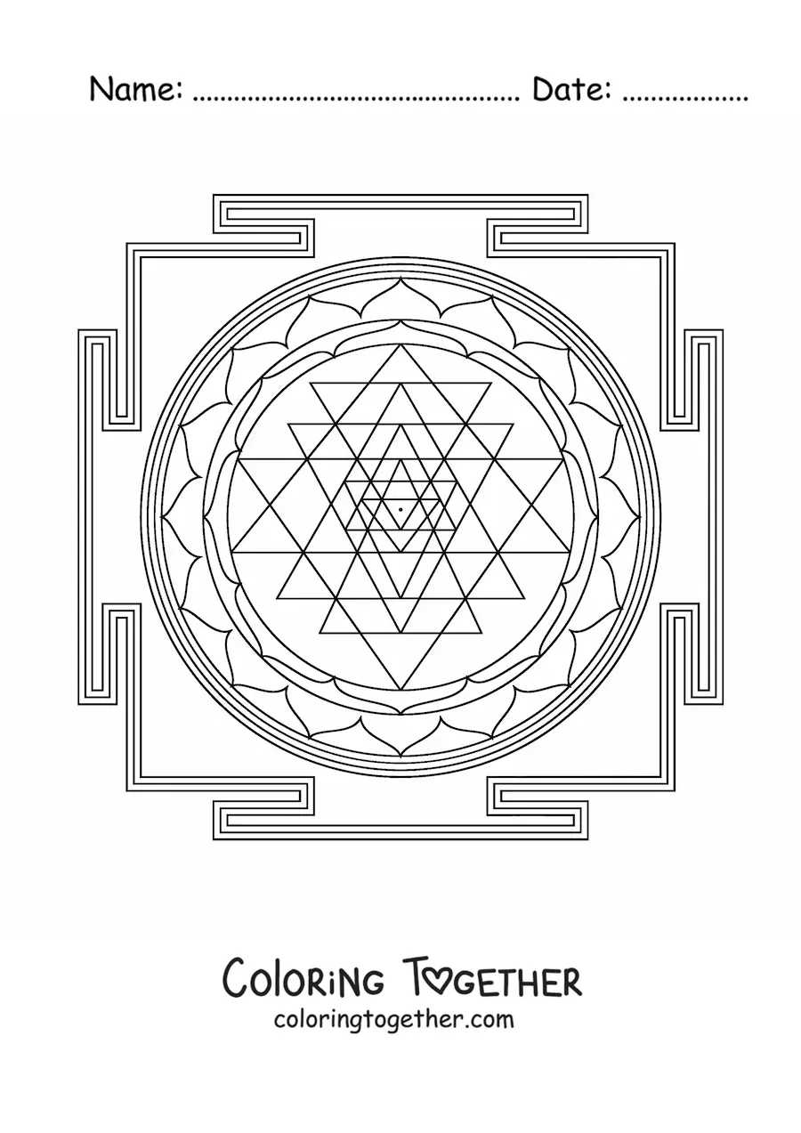 Coloring page of a sri yantra mandala
