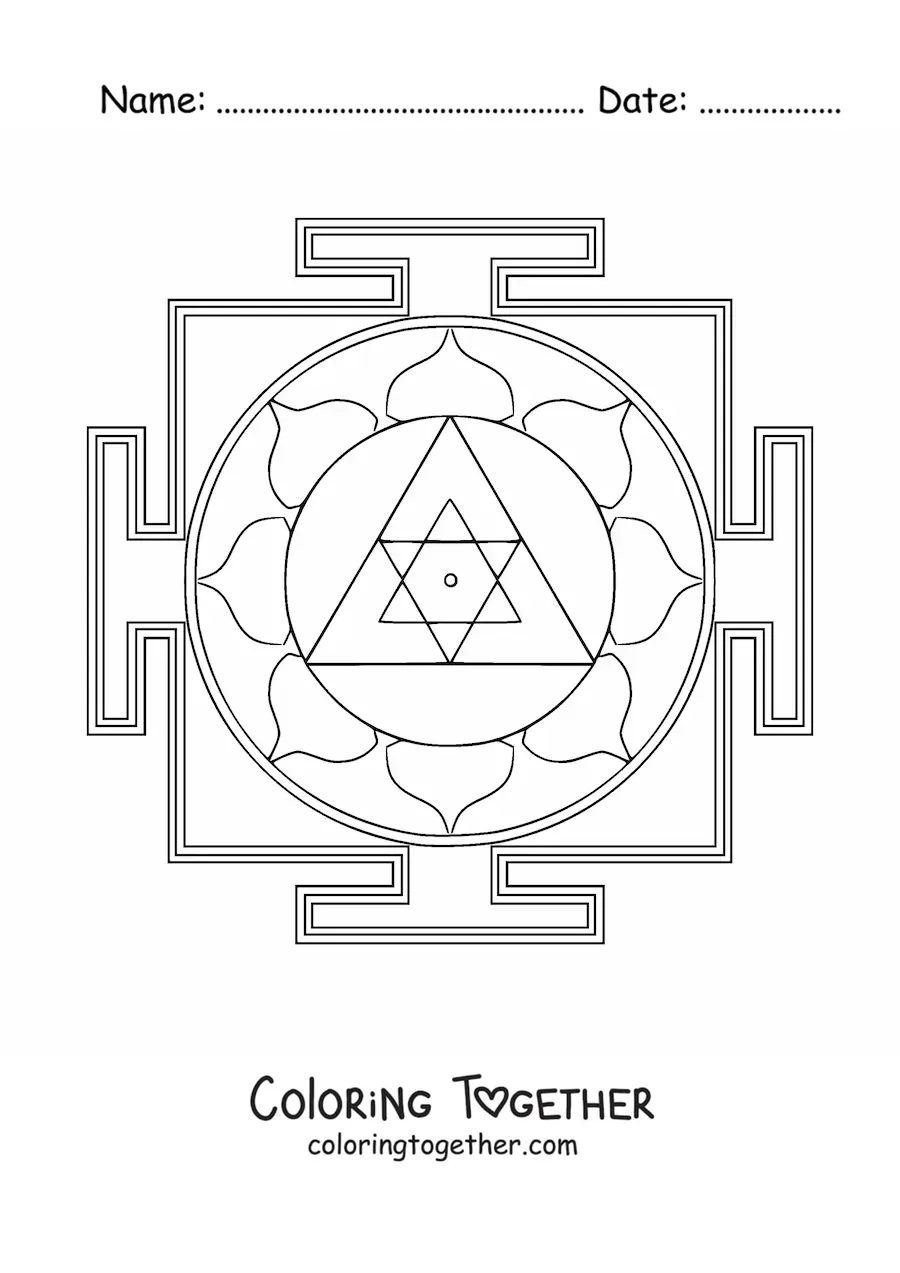 Coloring page of a ganesha yantra mandala